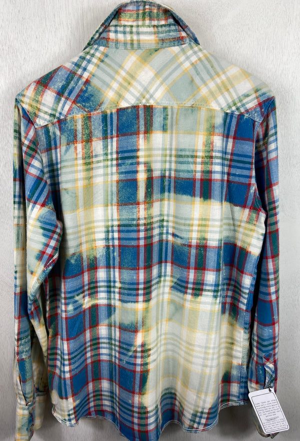 Vintage Western Style Turquoise, Yellow, Red and White Flannel Size Large