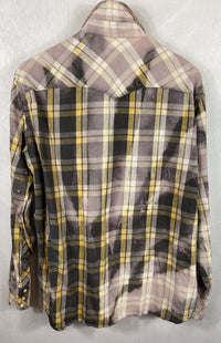 Vintage Western Style Grey and Yellow Flannel Size Large