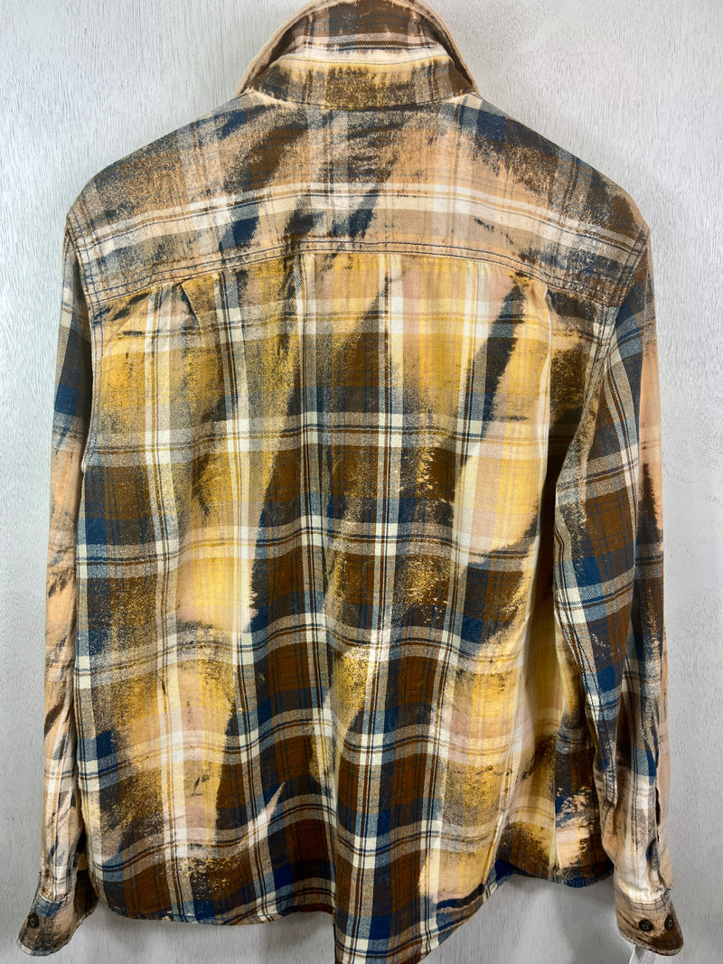 Vintage Yellow, Navy Blue, White and Brown Flannel Size Medium