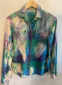 Vintage Turquoise, Lavender and Royal Blue Flannel Size Youth Large