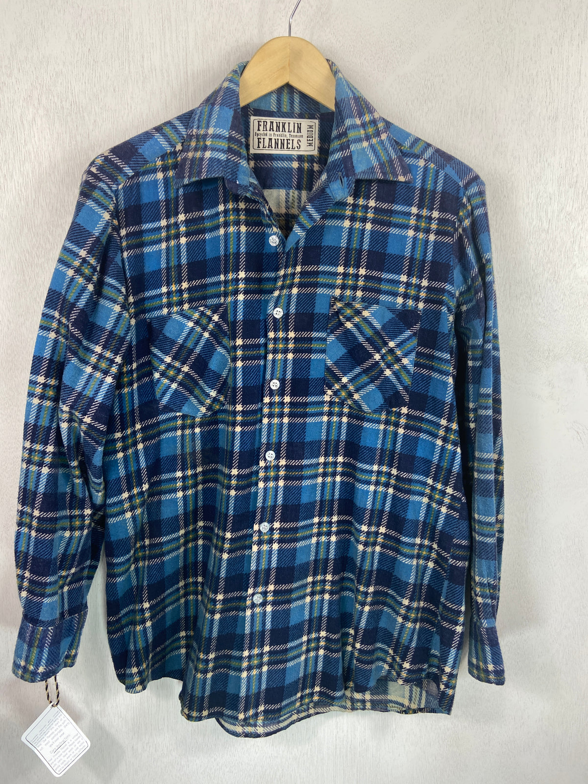 Vintage Retro Royal Blue, Navy, Yellow and White Flannel Size Medium