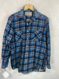 Vintage Retro Royal Blue, Navy, Yellow and White Flannel Size Medium