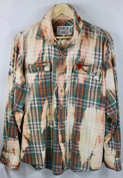 Vintage Green, Orange, Coral and Peach Flannel Size Large