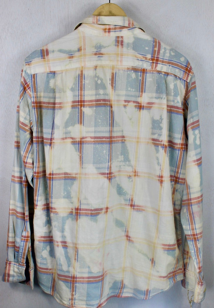 Vintage Pale Blue, Coral and Cream Flannel Size Medium