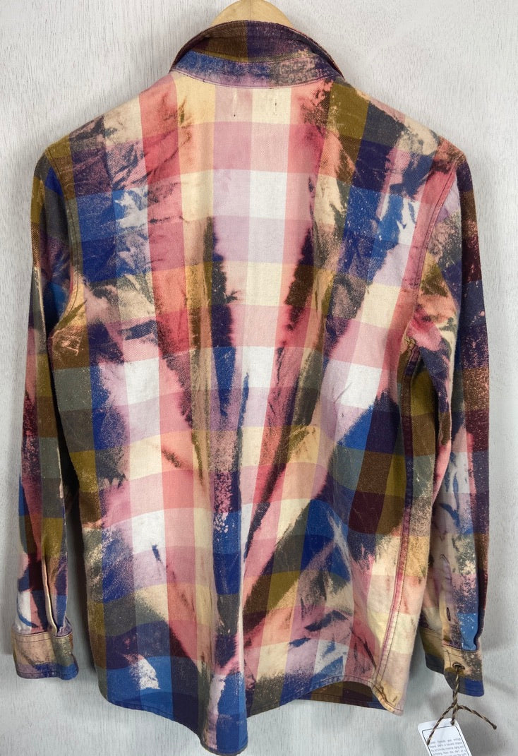 Vintage Royal Blue, Pink and Army Green Flannel Size Small