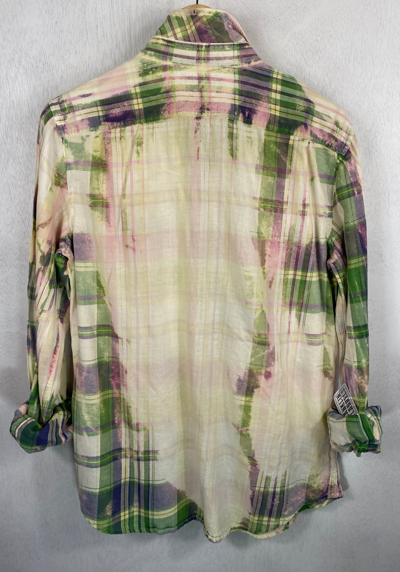Vintage Green, Cream and Lavender Lightweight Cotton Size Small