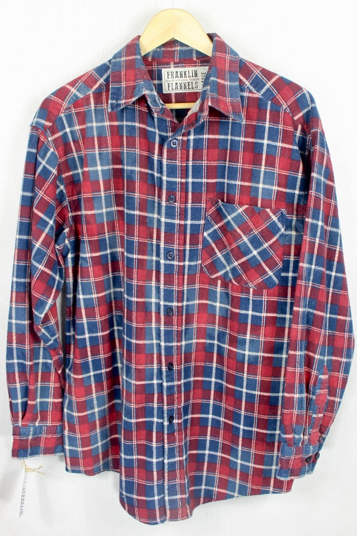 Vintage Retro Navy Blue, Burgundy and White Flannel Size Large