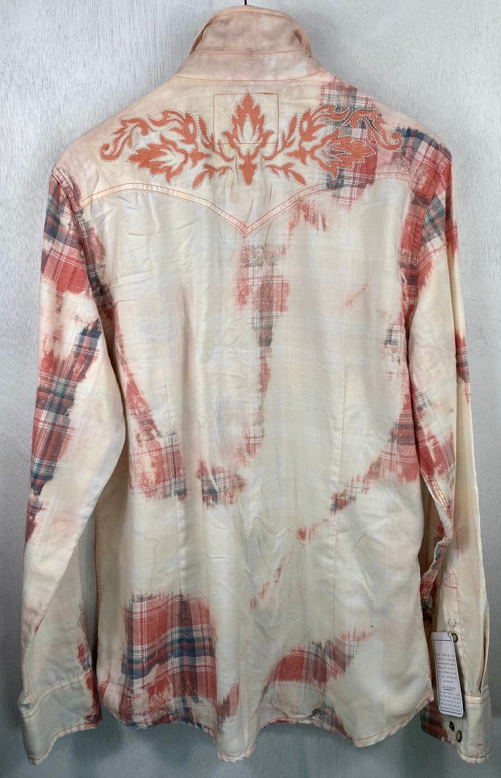 Vintage Western Style Peach and Cream Flannel Size Medium Tall