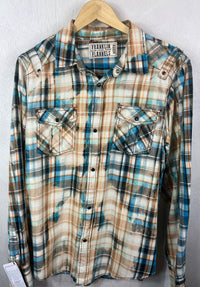 Vintage Western Style Turquoise, Gold and White Lightweight Cotton Size Medium