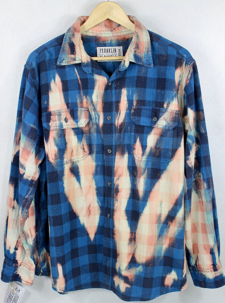 Vintage Blue, Peach, Cream and Black Flannel with Bling Size Medium
