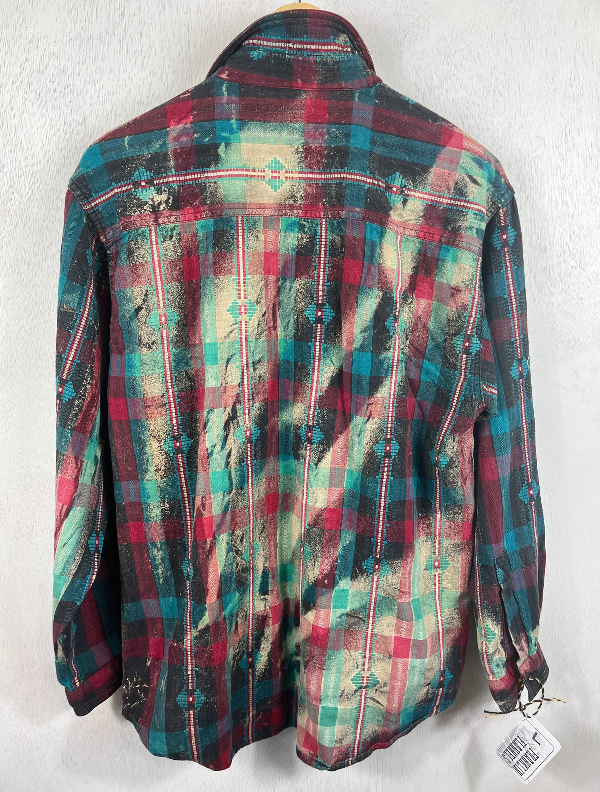 Vintage Turquoise, Teal, Pink and Black Flannel Size Large