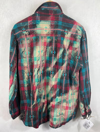 Vintage Turquoise, Teal, Pink and Black Flannel Size Large