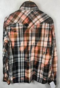 Vintage Western Style Black, Peach and White Flannel Size Large