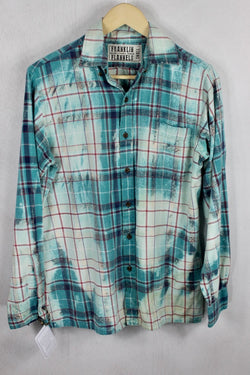 Vintage Turquoise, Light Blue, and Red Flannel Size Small