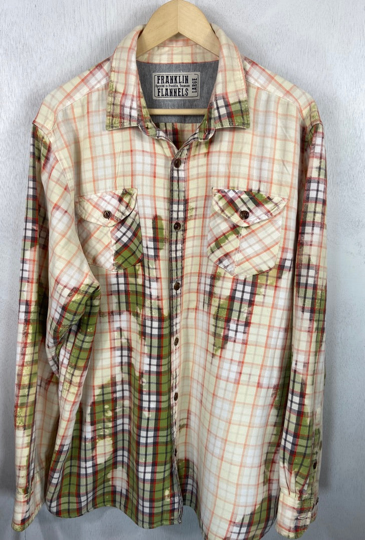 Vintage Bright Green and Peach Flannel Size Large