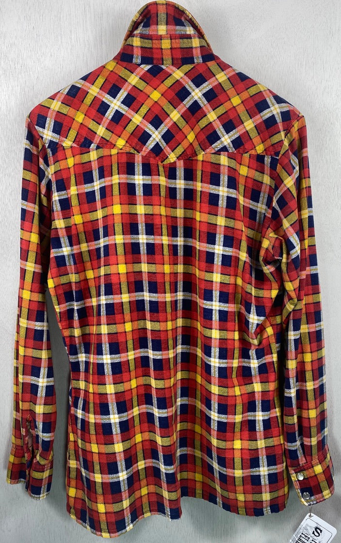Vintage Western Style Red, Yellow and Navy Blue Flannel Size Small
