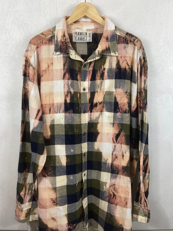 Vintage Green, White, Peach and Navy Blue Flannel Size XXL Tall