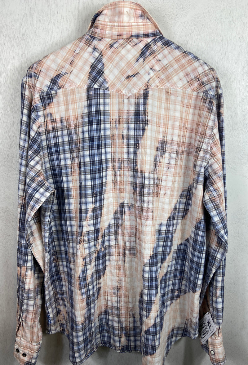 Vintage Western Style Light Blue, Peach and White Flannel Size XL
