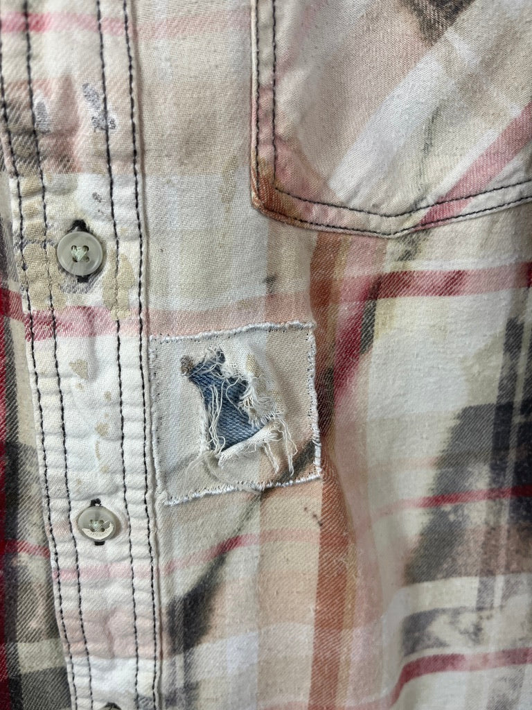 Vintage Red, Grey, White and Cream Flannel Size Small