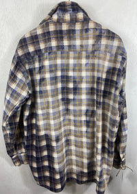 Vintage Retro Navy Blue, White and Yellow Flannel Size XL