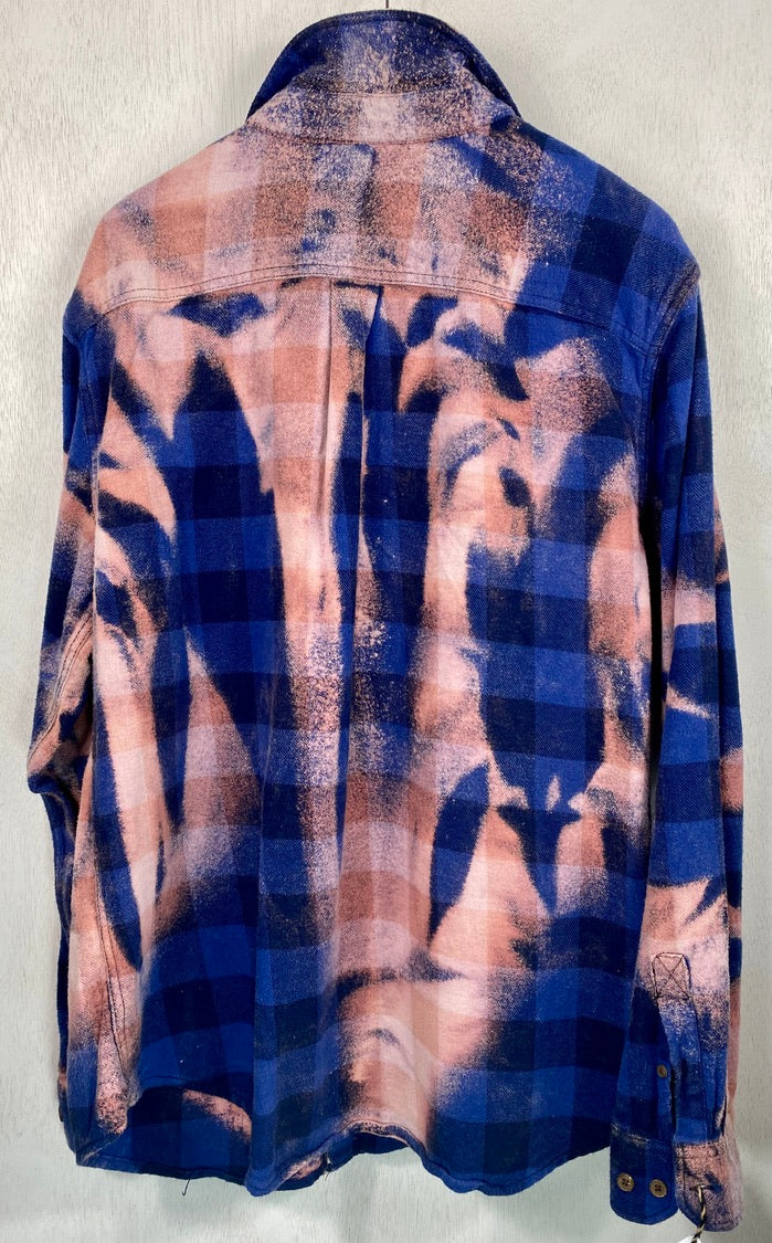 Vintage Royal Blue, Black and Pink Flannel Size XL