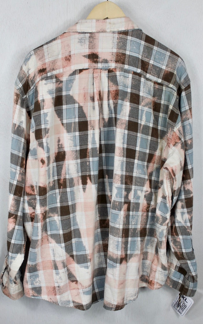 Vintage Light Blue, White, Brown and Pink Flannel Size XL
