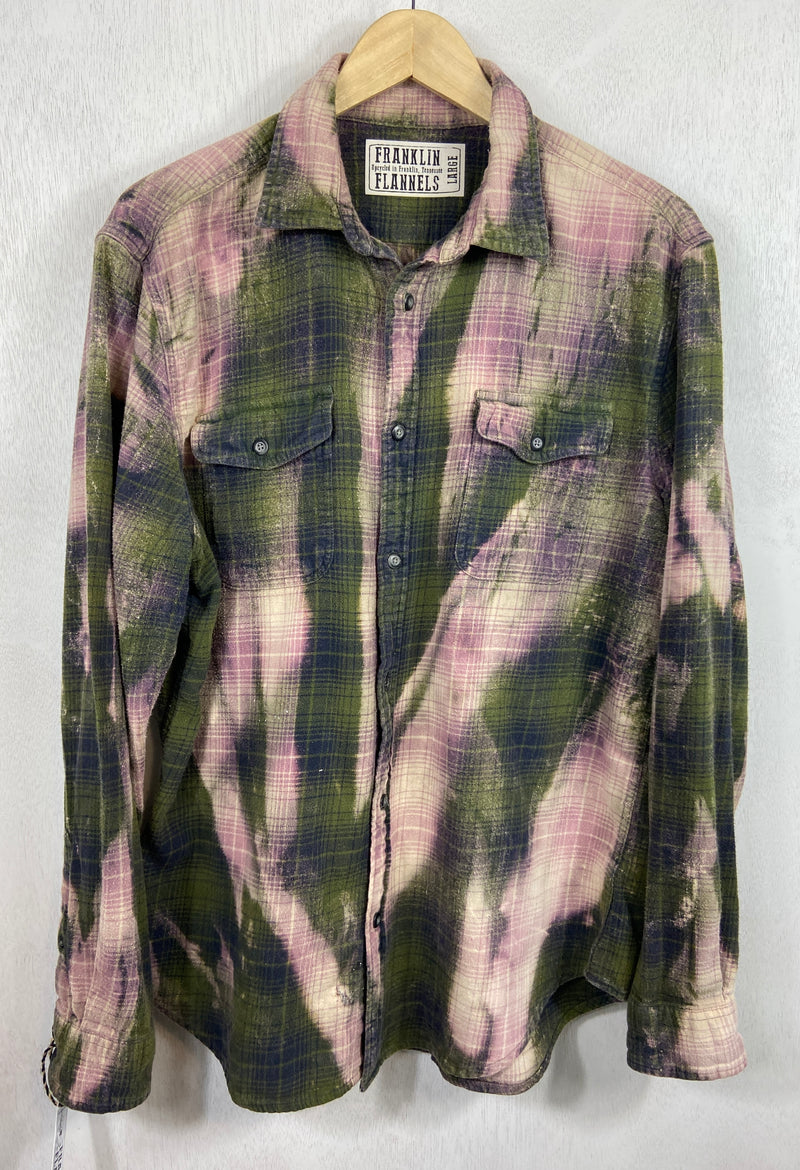 Vintage Army Green and Lavender Flannel Size Large