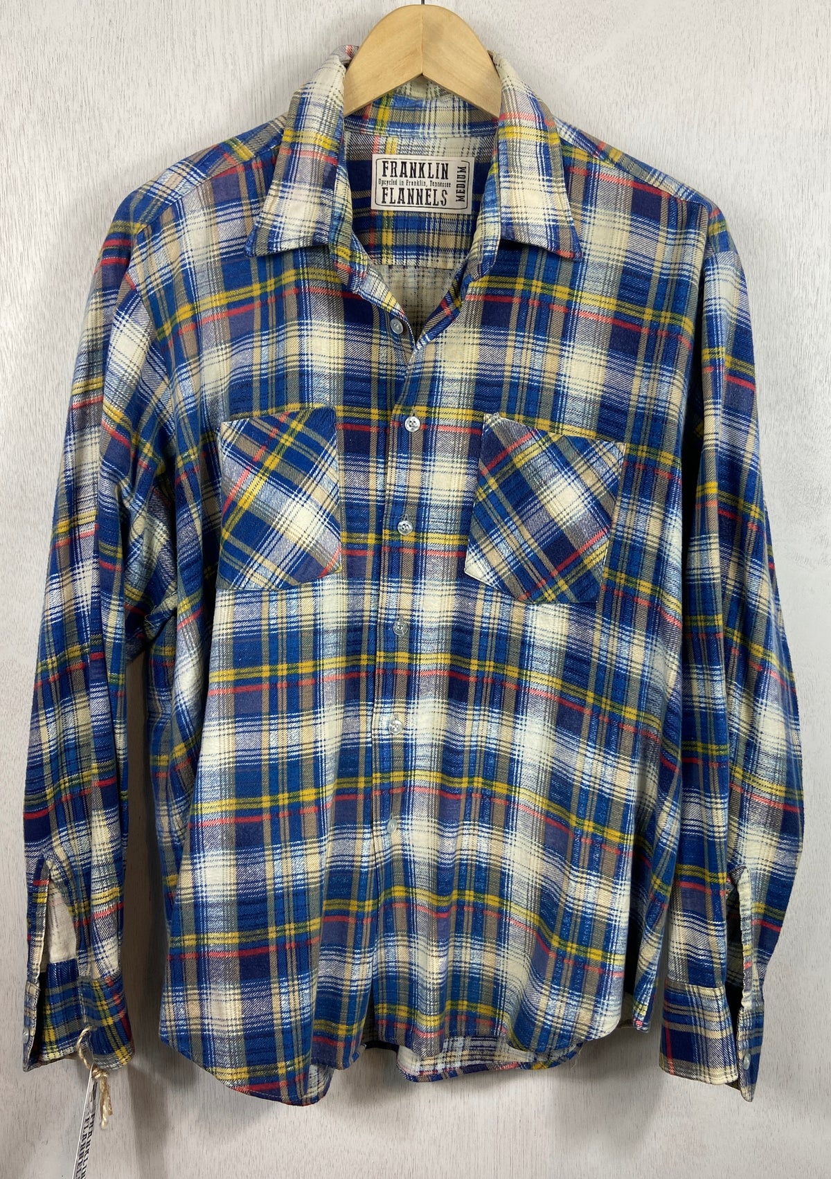 Vintage Retrol Royal Blue, White, Red and Yellow Flannel Size Medium