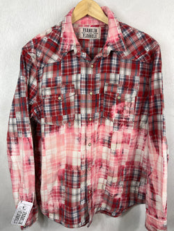 Vintage Western Style Red, Pink, Blue and White Flannel Size Large