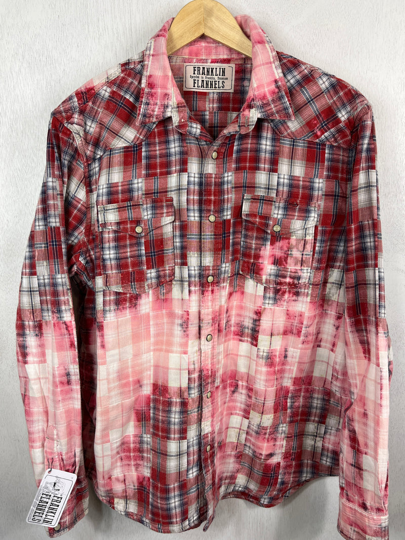 Vintage Western Style Red, Pink, Blue and White Flannel Size Large