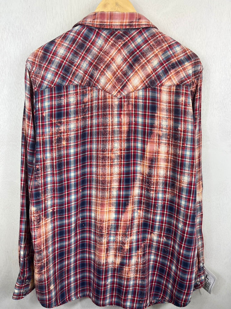 Vintage  Western Style Blue, Red, Peach and White Flannel Size Large