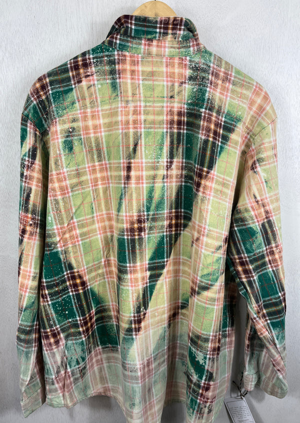 Vintage Green, Peach, Cream and Brown Flannel Size Large