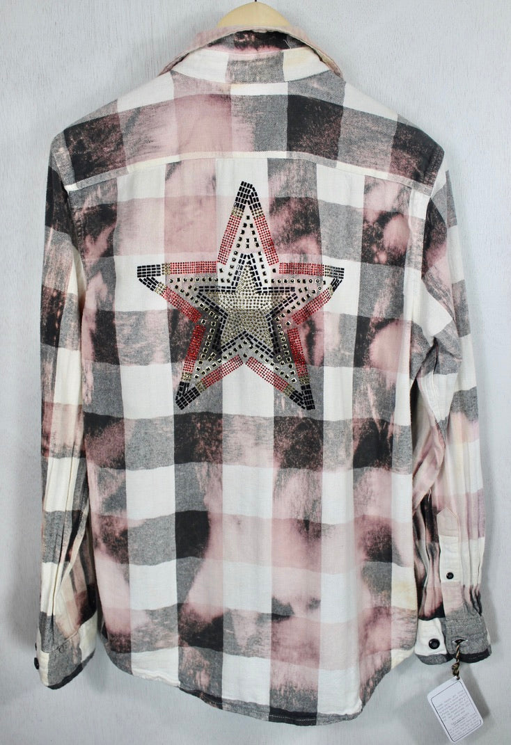 Fanciful Vintage Pink, Grey & Black Flannel with Star Size Small