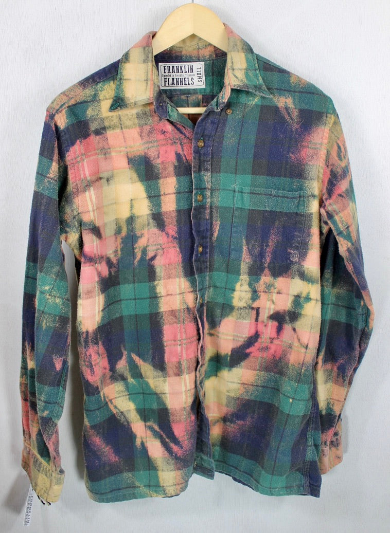 Fanciful Vintage Green, Navy Blue and Pink Flannel with Sugar Skull Size Small