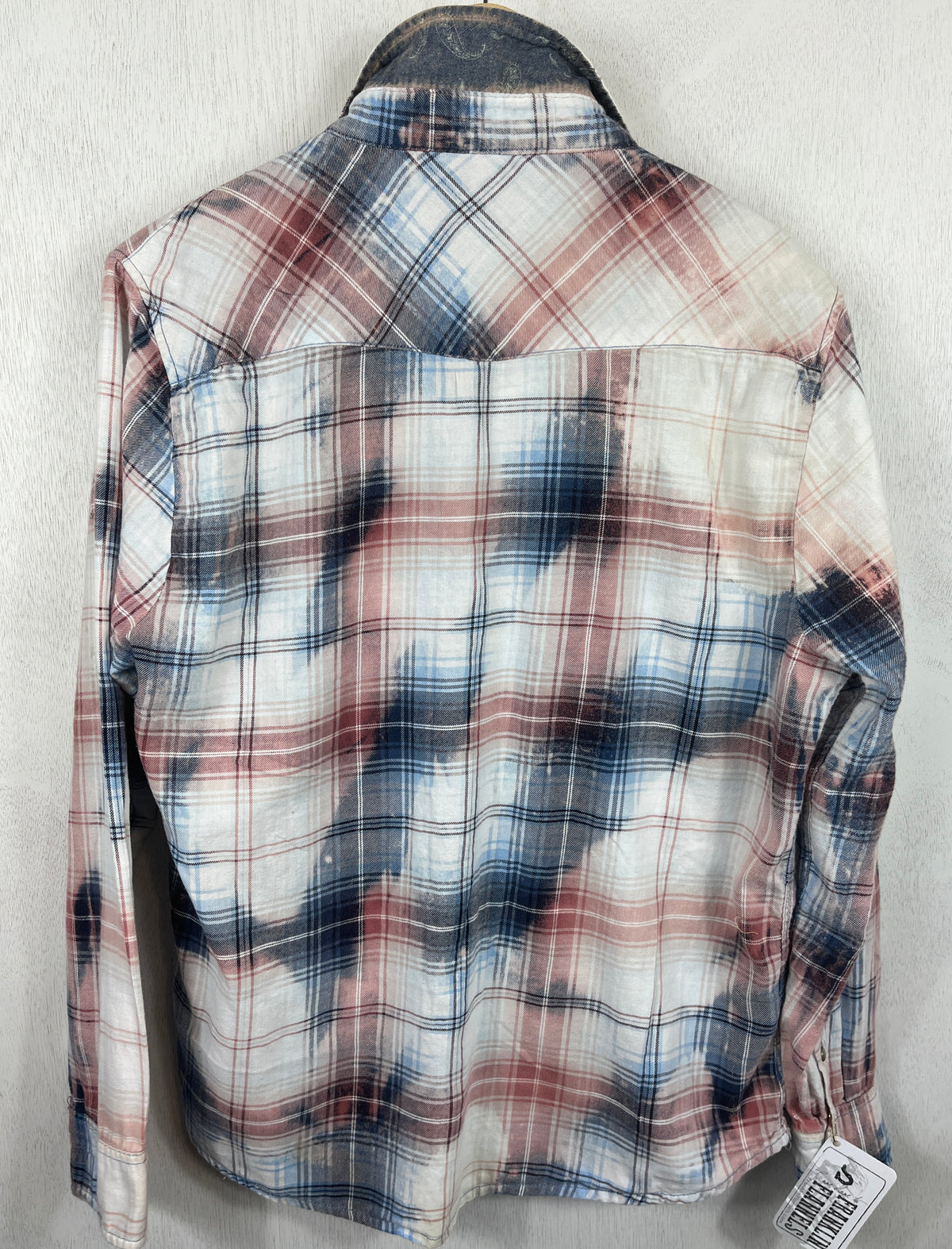 Vintage Western Style Blue, White and Dusty Rose Flannel Size Small