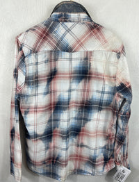 Vintage Western Style Blue, White and Dusty Rose Flannel Size Small