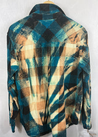 Vintage Turquoise, Black and Peach Flannel Size Large