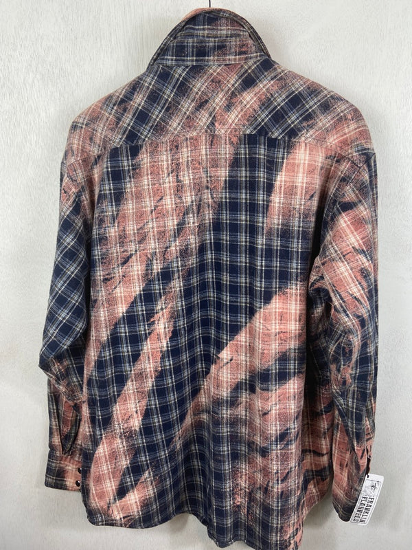 Vintage Western Style Navy Blue, Rose and White Flannel Size XL