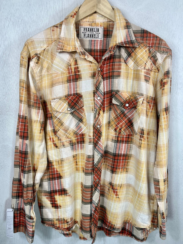 Vintage Western Style Orange, Cream and Light Yellow Flannel Size Large