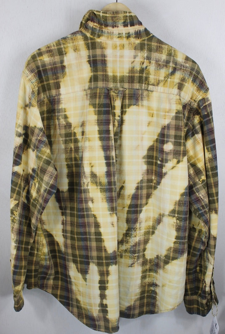 Grunge Vintage Yellow, Brown and Army Green Flannel SizeLarge