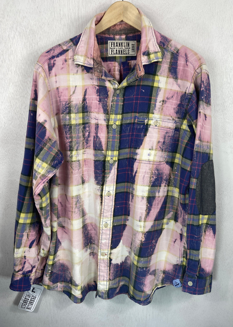 Vintage Pink, Royal Blue, Cream and Yellow Flannel Size Large