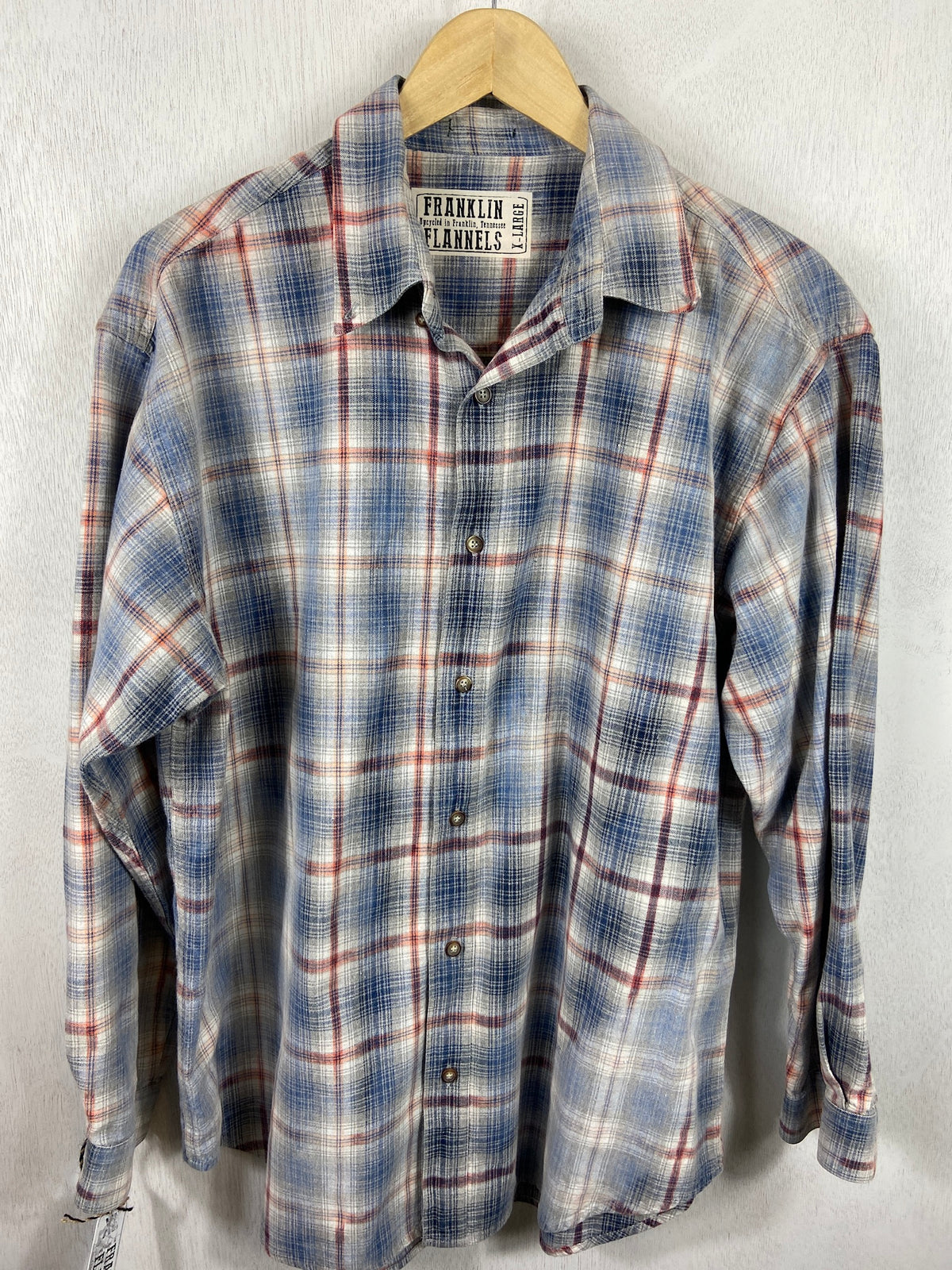 Vintage Light Blue, Red and White Flannel Size XL