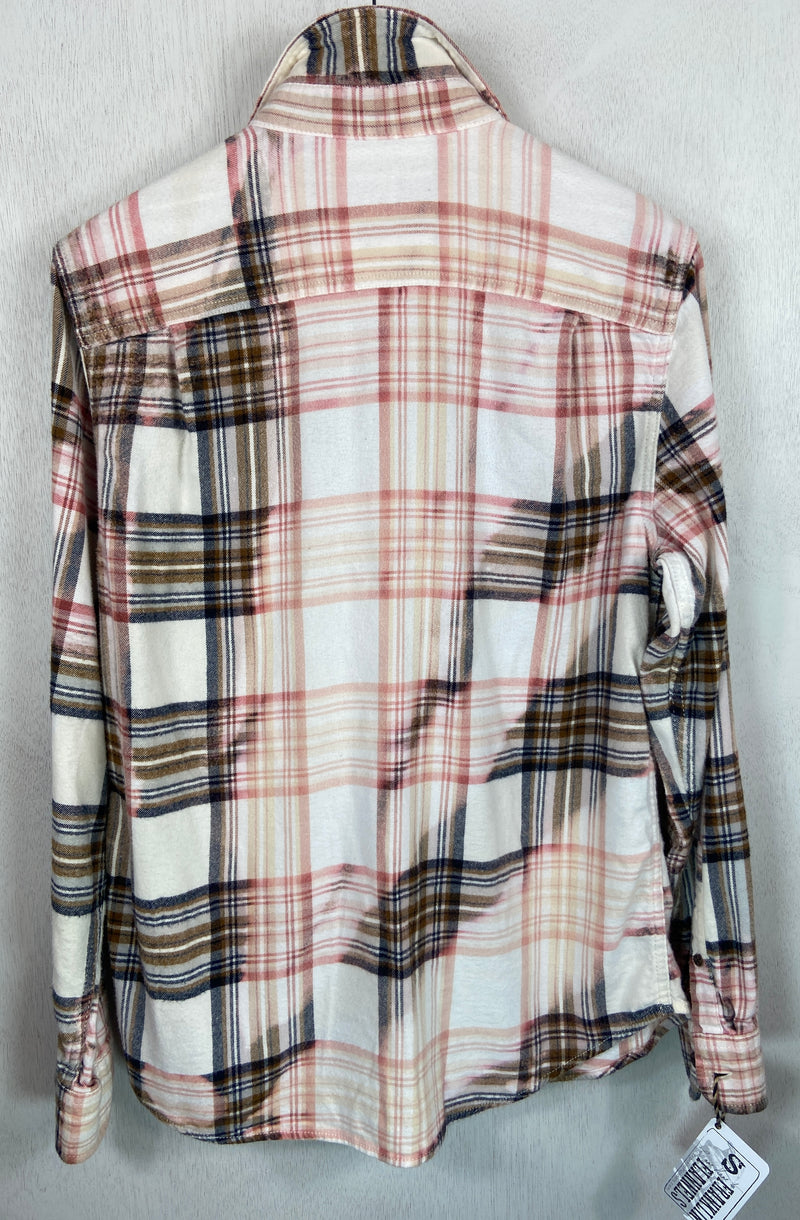 Vintage Pink, Brown and White Flannel Size Small