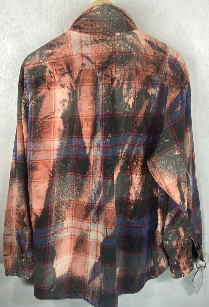 Vintage Royal Blue, Grey, Black and Peach Flannel Size XL