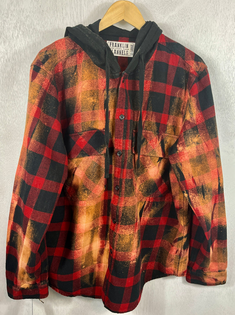 Vintage Red, Black and Gold Buffalo Check Flannel Hoodie Size XL