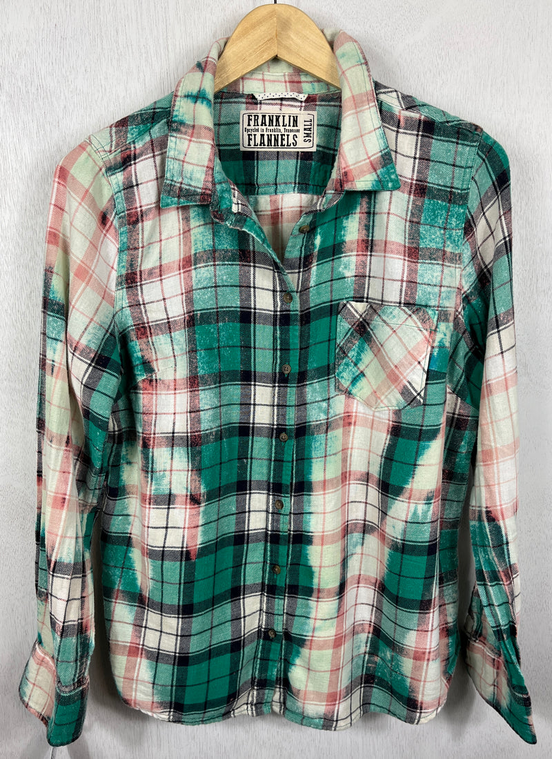 Vintage Bright Green, White and Pink Flannel Size Small
