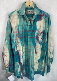 Vintage Turquoise, Cream and Purple Flannel Size Large