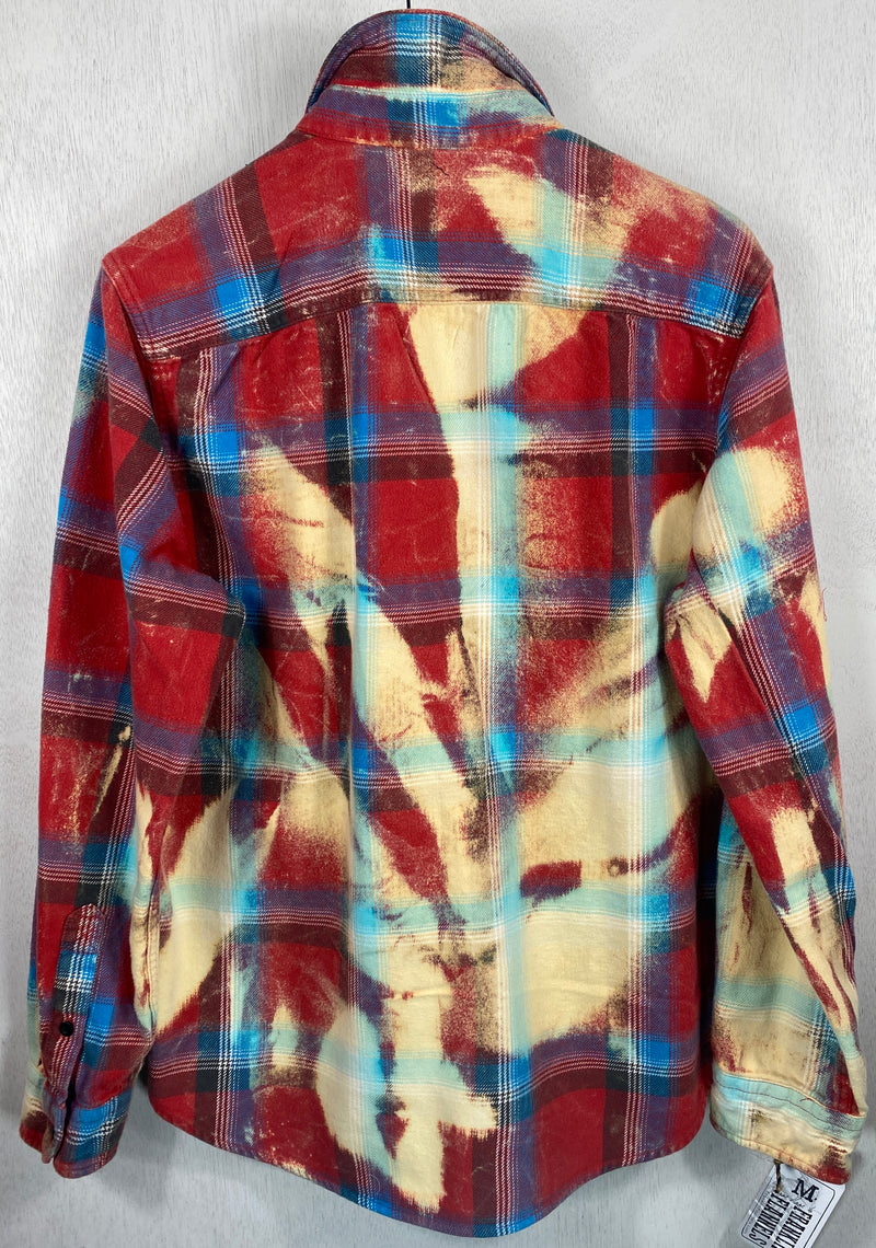 Vintage Red, Turquoise and Light Yellow Flannel Size Medium