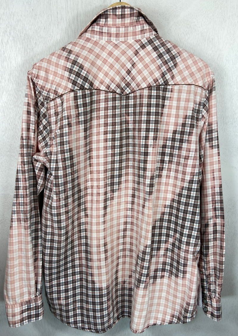Vintage Western Style Pale Pink, White and Light Brown Cotton Size Medium