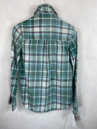 Vintage Retro Teal, Seafoam Green and White Flannel Size Small